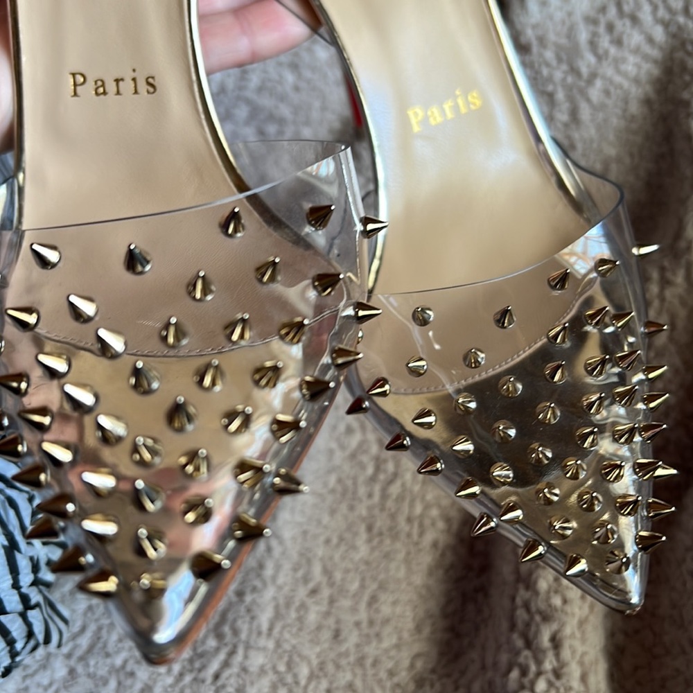Christian Louboutin, studded clear pointy toe heels. Sz. 38.5 - Picture 9 of 12